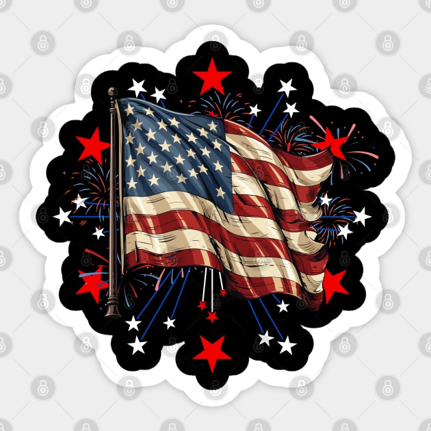 USA Flag inside a Firework 4th of July Vintage Sticker by BEZZAIM